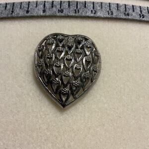 Signed CELEBRITY Scarf/Dress Clip, Heart Shape, Silver Tone Metal, Detailed